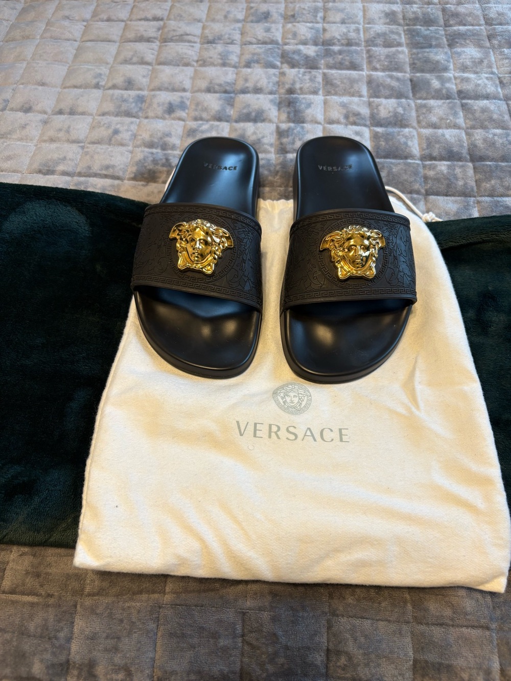 Versace Black Slides with Gold Medusa Emblem
